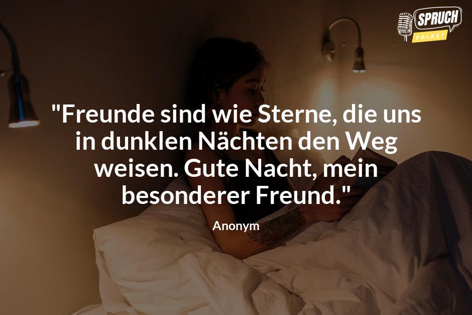 Bild mit dem Spruch"Freunde sind wie Sterne, die uns in dunklen Nächten den Weg weisen. Gute Nacht, mein besonderer Freund."