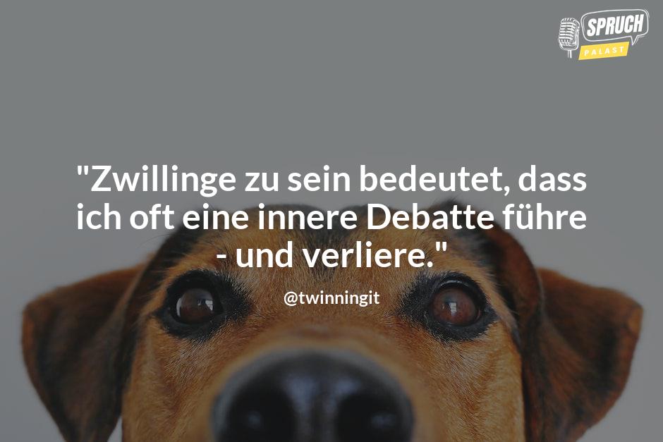 Bild mit dem Spruch"Zwillinge zu sein bedeutet, dass ich oft eine innere Debatte führe - und verliere."